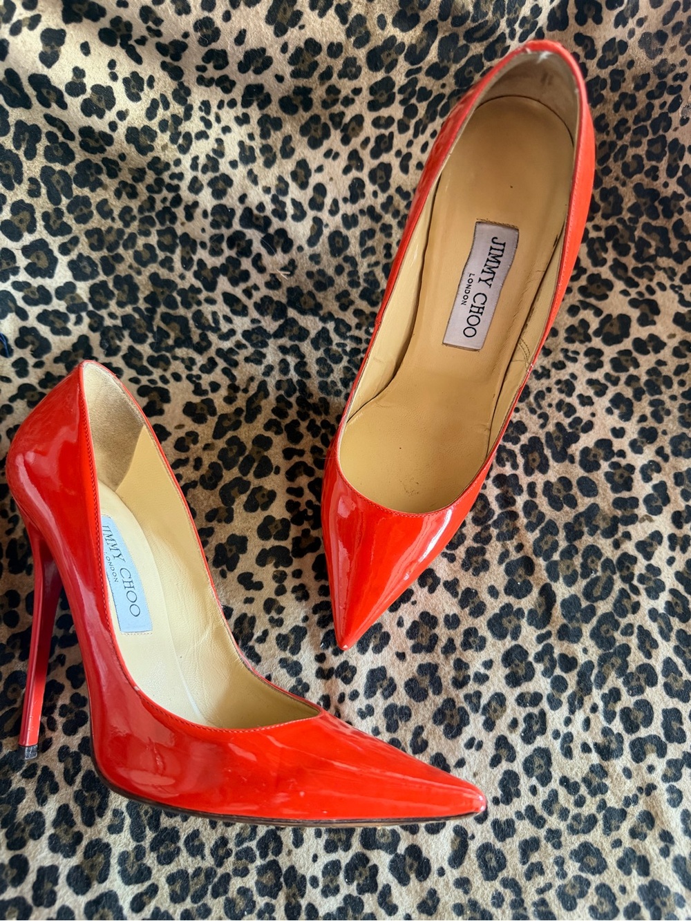 Jimmy Choo Orange Stilletto Patent Leather Heels/Pumps